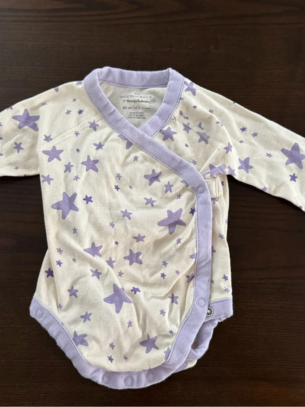 Hanna Anderson purple star onesie 3-6months